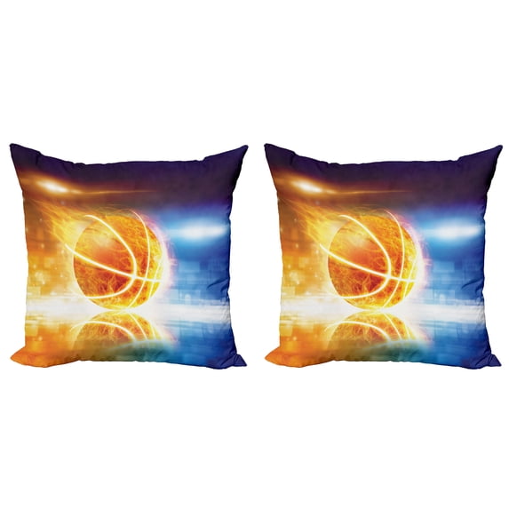 Ambesonne Abstract Throw Pillow Cover 2 Pack, Burning Basketball Art, 24", Blue Yellow