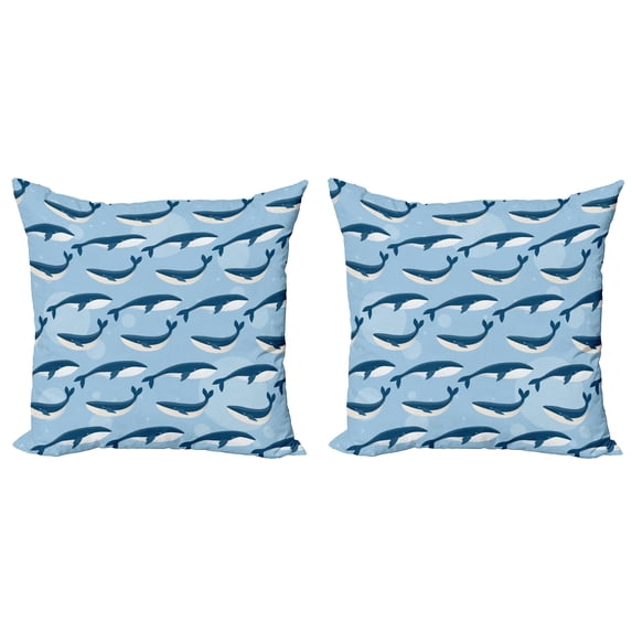 Ambesonne Abstract Throw Pillow Cover 2 Pack, Cartoon Whale Nautical, 16", Blue White