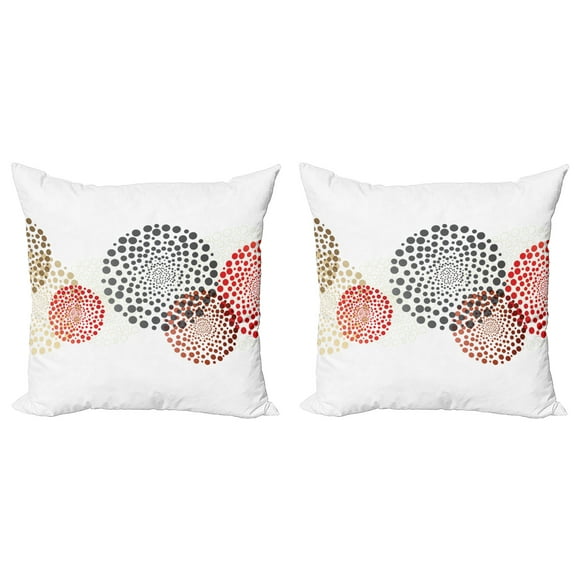 Ambesonne Abstract Throw Pillow Cover 2 Pack, Circled Modern Dots, 24", Maroon Grey Red