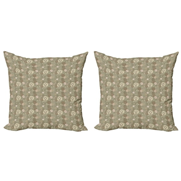 Ambesonne Abstract Throw Pillow Cover 2 Pack, Circles and Lines, 18", Sage Green Brown Blush