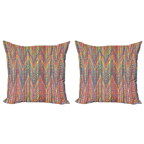 Ambesonne Abstract Throw Pillow Cover 2 Pack, Colorful Zig Zag Lines, 18", Multicolor