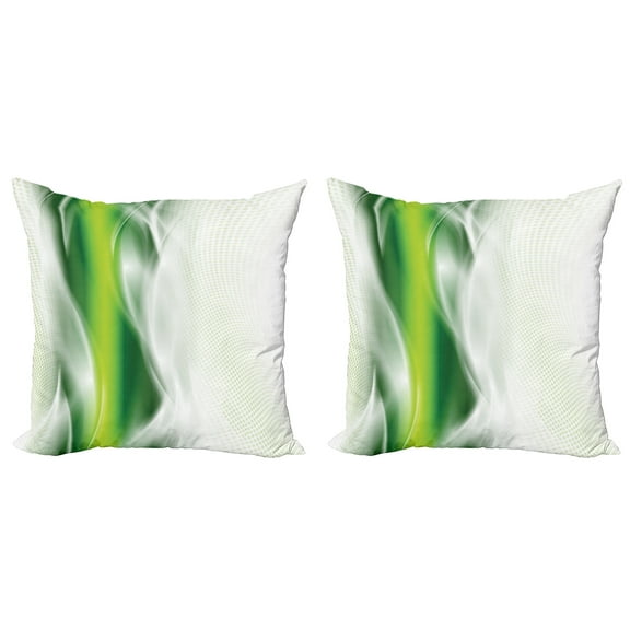 Ambesonne Abstract Throw Pillow Cover 2 Pack, Cool Wavy Floral, 18", Dark Green White