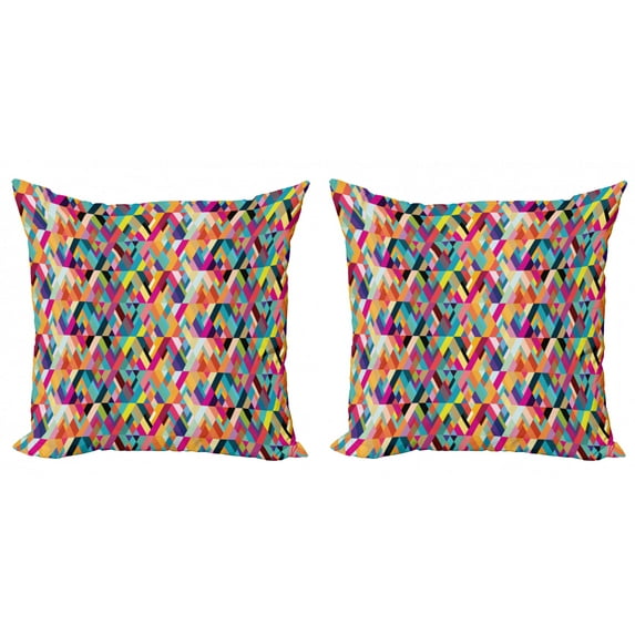 Ambesonne Abstract Throw Pillow Cover 2 Pack, Diagonal Colorful Tile, 18", Multicolor