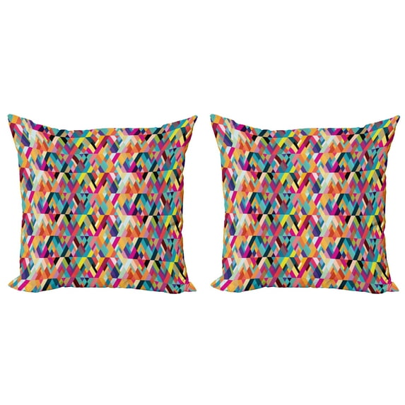 Ambesonne Abstract Throw Pillow Cover 2 Pack, Diagonal Colorful Tile, 20", Multicolor