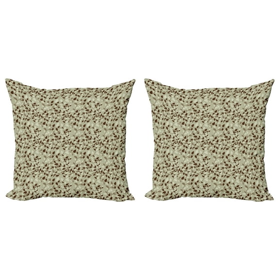 Ambesonne Abstract Throw Pillow Cover 2 Pack, Florals Bud Swirls, 24", Brown and Khaki