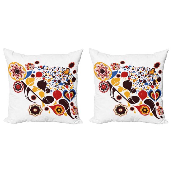 Ambesonne Abstract Throw Pillow Cover 2 Pack, Flowers Hearts Notes, 16", Multicolor