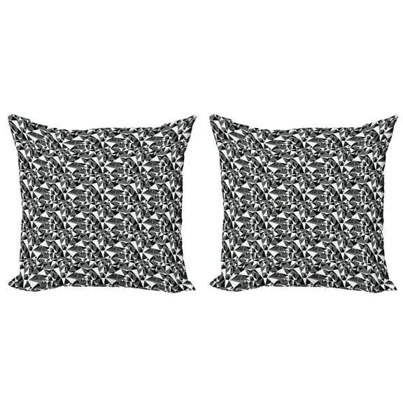Ambesonne Abstract Throw Pillow Cover 2 Pack, Fractal Geometry Tiles, 16", Black and White