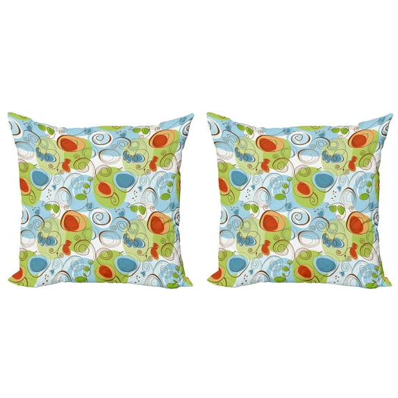 Ambesonne Abstract Throw Pillow Cover 2 Pack, Geometric Funky Swirl, 16", Pale Green White