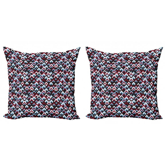 Ambesonne Abstract Throw Pillow Cover 2 Pack, Geometric Triangle Shape, 16", Pale Blue Maroon