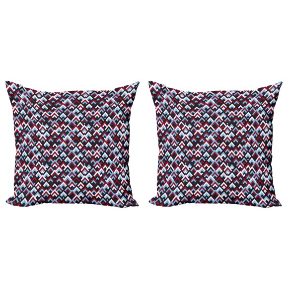Ambesonne Abstract Throw Pillow Cover 2 Pack, Geometric Triangle Shape, 18", Pale Blue Maroon