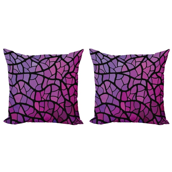 Ambesonne Abstract Throw Pillow Cover 2 Pack, Graphic Stained Glass, 18", Violet Magenta and Black