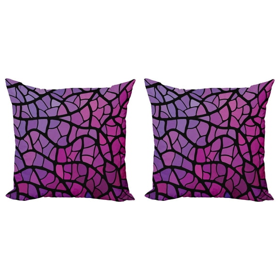Ambesonne Abstract Throw Pillow Cover 2 Pack, Graphic Stained Glass, 24", Violet Magenta and Black