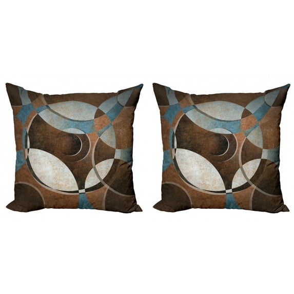Ambesonne Abstract Throw Pillow Cover 2 Pack, Grunge Vintage Rounds, 16", Umber Slate Blue