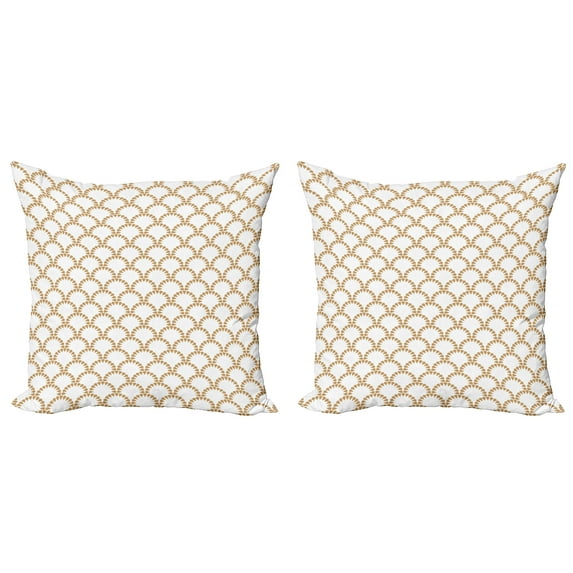 Ambesonne Abstract Throw Pillow Cover 2 Pack, Japanese Style Circular, 18", Camel and White