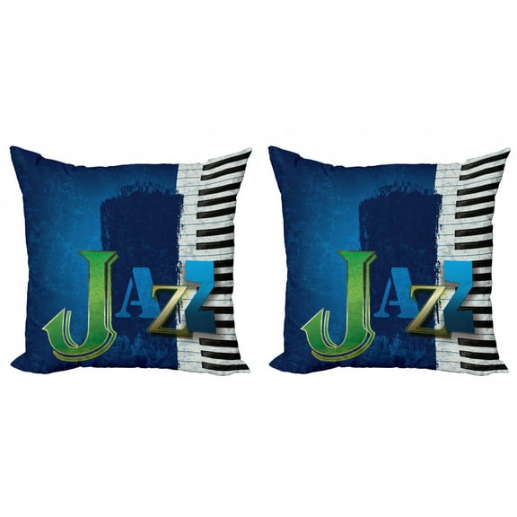 Ambesonne Abstract Throw Pillow Cover 2 Pack, Jazz Music Keys Guitar, 16", Navy Green White