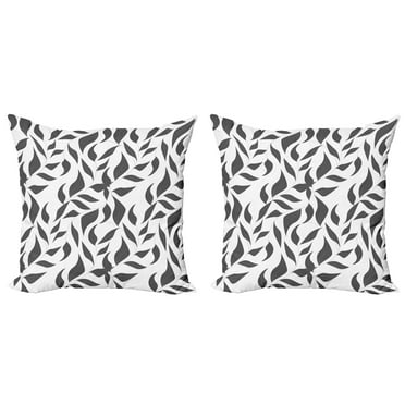 Ambesonne Abstract Throw Pillow Cover 2 Pack, Leaves on Vines Nature, 24", Grey and White