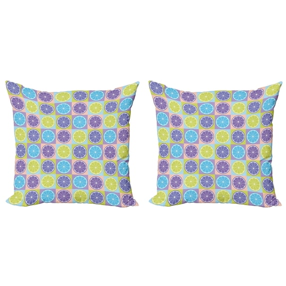 Ambesonne Abstract Throw Pillow Cover 2 Pack, Lemon Pattern Citrus, 20", Pale Green and Violet