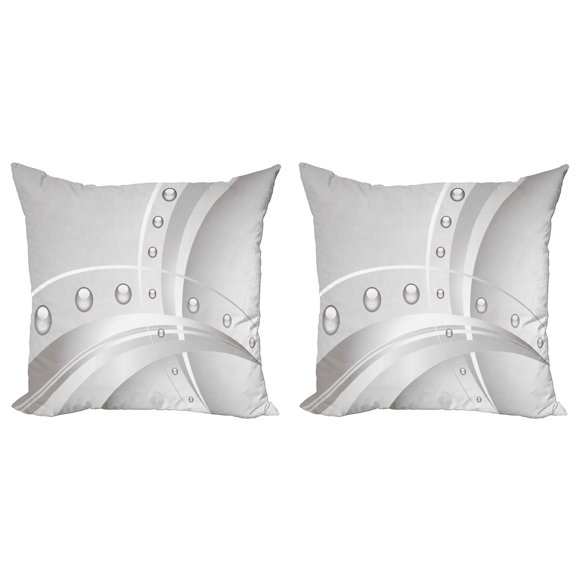 Ambesonne Abstract Throw Pillow Cover 2 Pack, Lines Curves Balls, 18", Dimgray Grey White