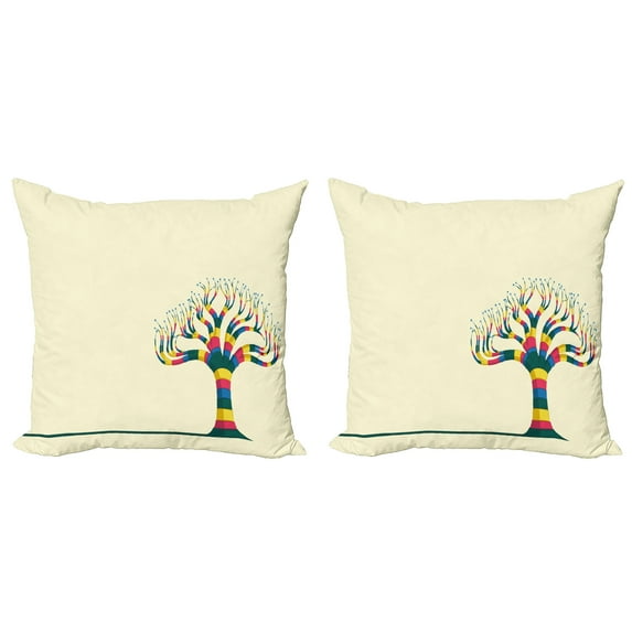 Ambesonne Abstract Throw Pillow Cover 2 Pack, Modern Colors Surreal Life, 20", Cream Multicolor