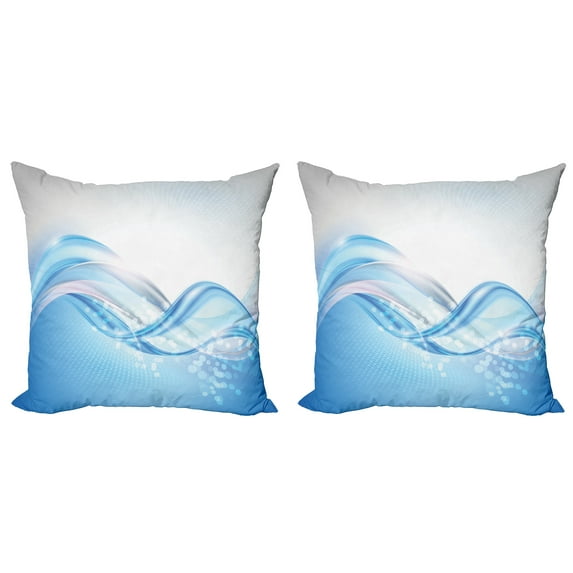 Ambesonne Abstract Throw Pillow Cover 2 Pack, Modern Wavy Surfer, 20", Pale Blue and White
