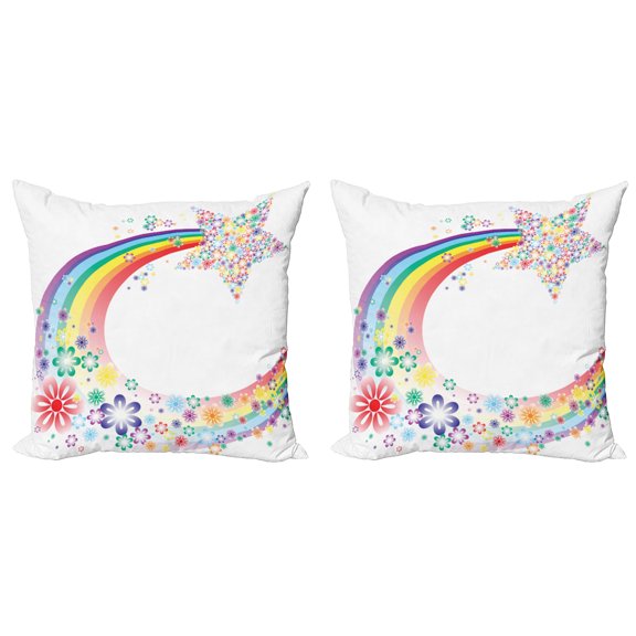 Ambesonne Abstract Throw Pillow Cover 2 Pack, Nature Spring Floral, 18", Multicolor