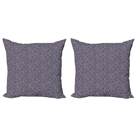 Ambesonne Abstract Throw Pillow Cover 2 Pack, Ornamental Wavy Lines, 24", Fuchsia Slate Blue Cream