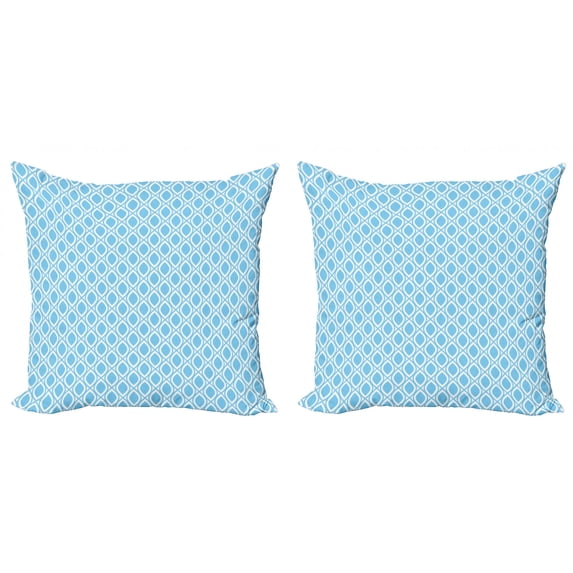 Ambesonne Abstract Throw Pillow Cover 2 Pack, Oval Shapes Retro Art, 18", Sky Blue White