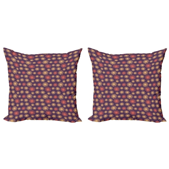 Ambesonne Abstract Throw Pillow Cover 2 Pack, Pastel Colored Motifs, 18", Coral Beige and Purple