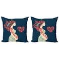 thumbnail image 1 of Ambesonne Abstract Throw Pillow Cover 2 Pack, Pregnant Woman and Heart, 20", Night Blue Coral Cream, 1 of 7