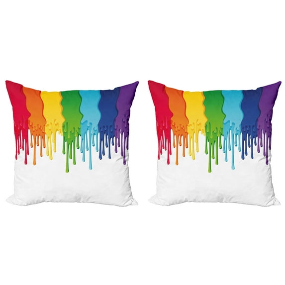 Ambesonne Abstract Throw Pillow Cover 2 Pack, Rainbow Colored Paint, 24", Multicolor