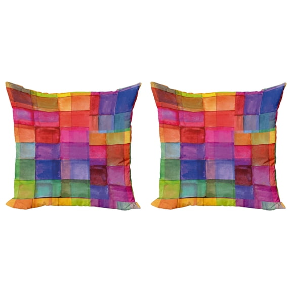 Ambesonne Abstract Throw Pillow Cover 2 Pack, Rainbow Colors Squares, 24", Multicolor
