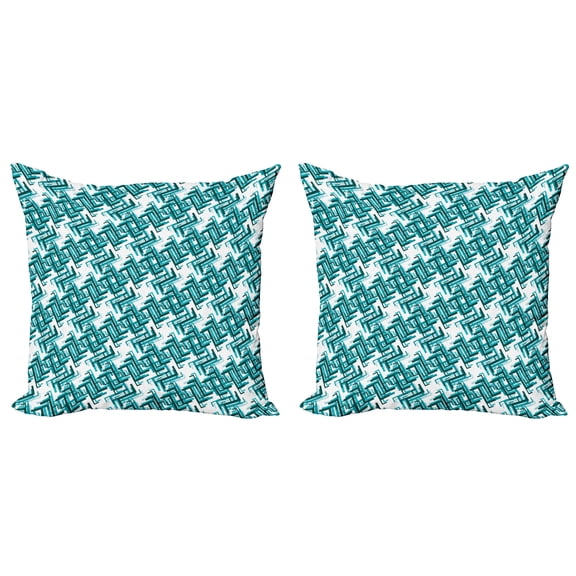 Ambesonne Abstract Throw Pillow Cover 2 Pack, Retro Maze Trippy, 20", Turquoise Teal White