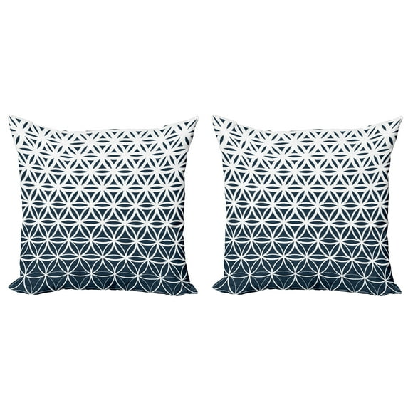 Ambesonne Abstract Throw Pillow Cover 2 Pack, Retro Ombre Curves, 16", Petrol Blue and White