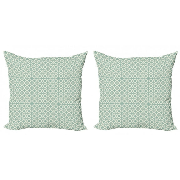 Ambesonne Abstract Throw Pillow Cover 2 Pack, Retro Triangle Pattern, 20", Seafoam and Off White