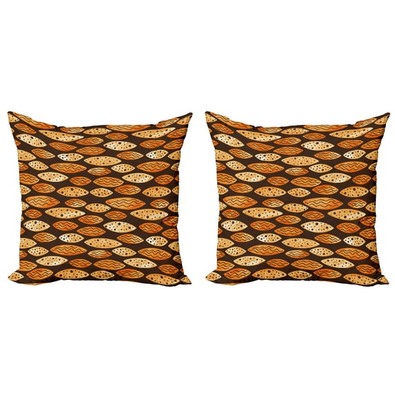 Ambesonne Abstract Throw Pillow Cover 2 Pack, Spots Waves Elliptic, 16", Orange Brown