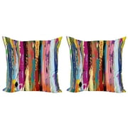 Ambesonne Abstract Throw Pillow Cover 2 Pack, Vibrant Rainbow Design, 18", Multicolor