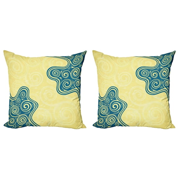 Ambesonne Abstract Throw Pillow Cover 2 Pack, Vintage Floral Spiral, 20", Yellow Blue