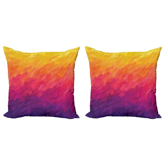 Ambesonne Abstract Throw Pillow Cover 2 Pack, Watercolor Style Ombre, 18", Purple Orange and Yellow