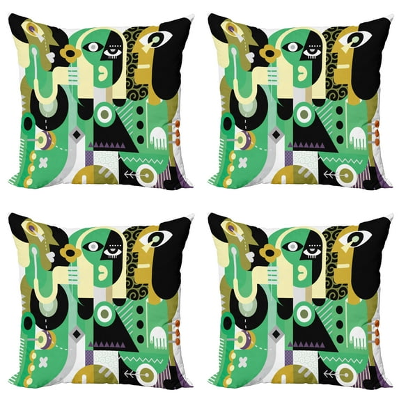 Ambesonne Abstract Throw Pillow Cover 4 Pack, 2 Men and a Sad Woman, 18", Multicolor
