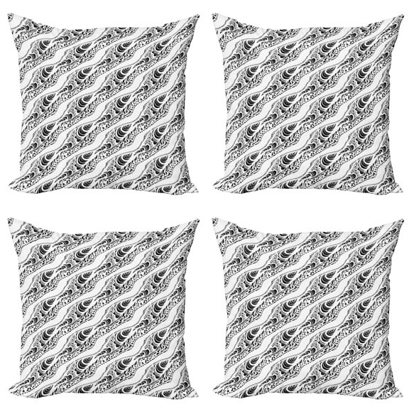 Ambesonne Abstract Throw Pillow Cover 4 Pack, Animal Skin Patterns, 18", Black White