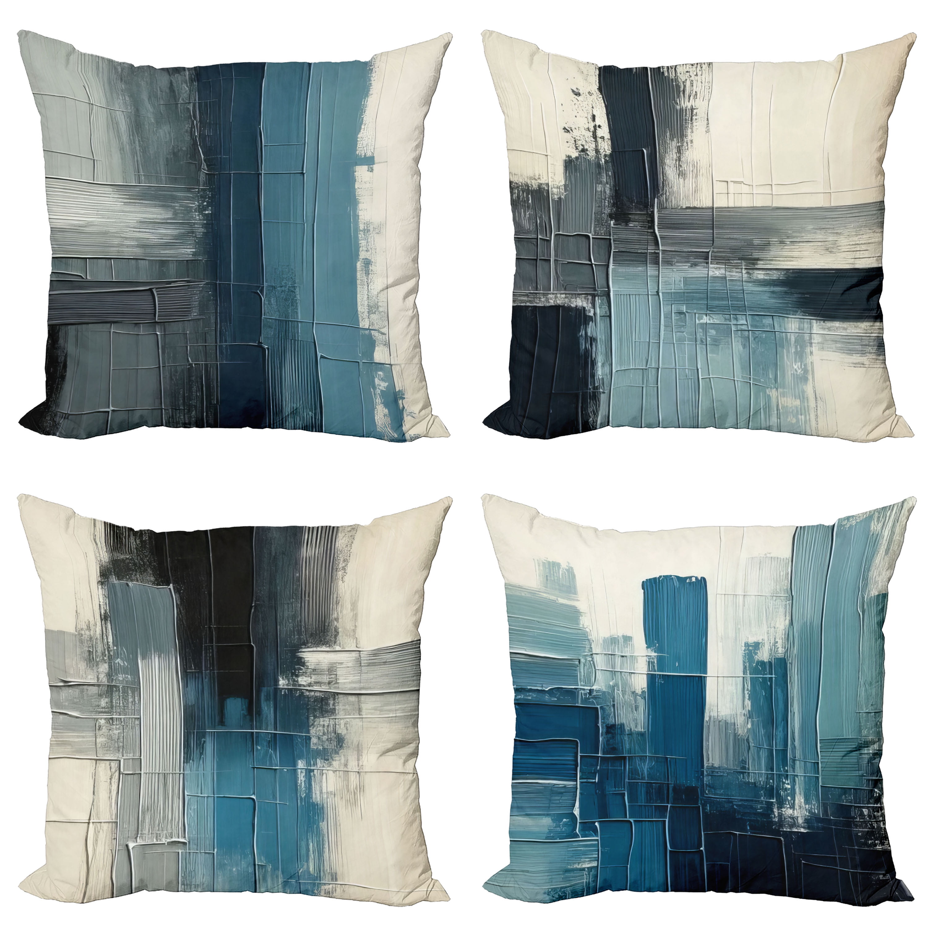 Blue Ivory and Grey Abstract Polyester Euro Pillow Covers
