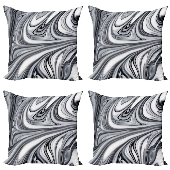 Ambesonne Abstract Throw Pillow Cover 4 Pack, Black White Surreal Art, 24", Grey