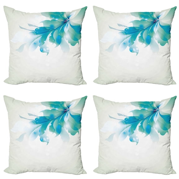 Ambesonne Abstract Throw Pillow Cover 4 Pack, Blue Ombre Flowers, 16", Pale Blue and White