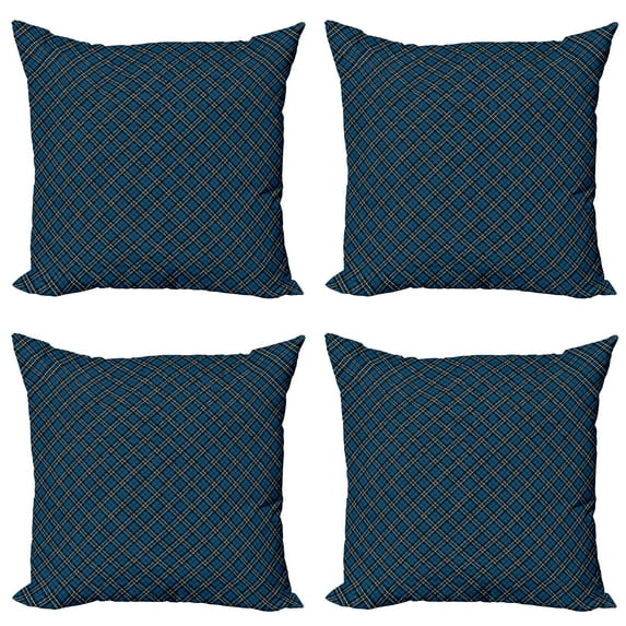 Ambesonne Abstract Throw Pillow Cover 4 Pack, British Tartan Style, 24", Blue Black White