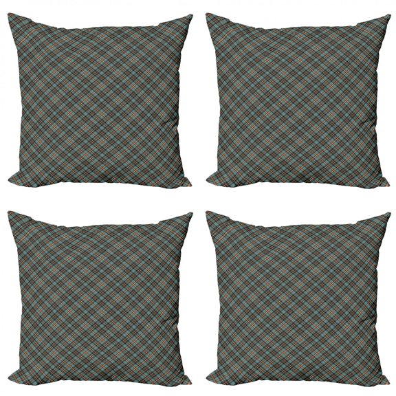 Ambesonne Abstract Throw Pillow Cover 4 Pack, Classic Plaid Inspired, 16", Redbrown Slate Blue