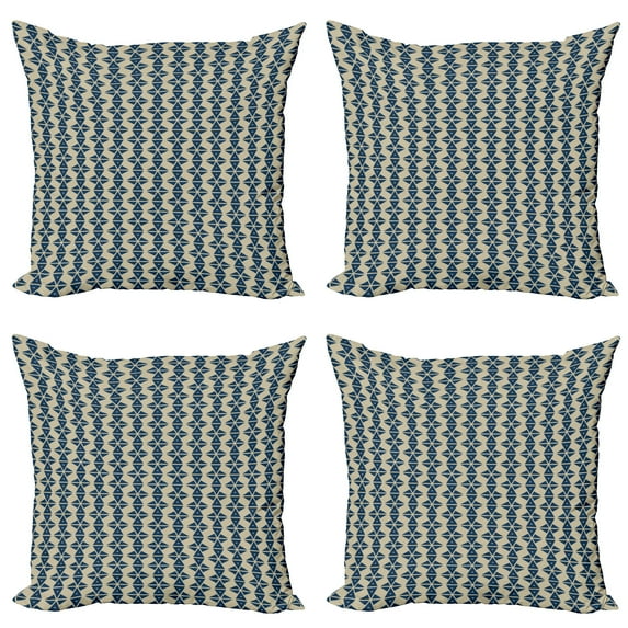 Ambesonne Abstract Throw Pillow Cover 4 Pack, Classic Three-Angle Shapes, 20", Pale Sepia Dark Sky Blue