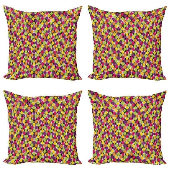 Ambesonne Abstract Throw Pillow Cover 4 Pack, Colorful Diamond Shape, 18", Multicolor