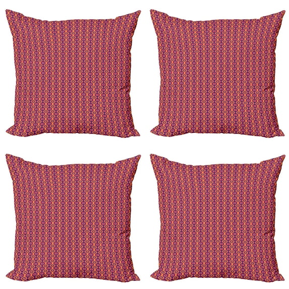 Ambesonne Abstract Throw Pillow Cover 4 Pack, Colorful Retro Geometric, 24", Coral and Purple