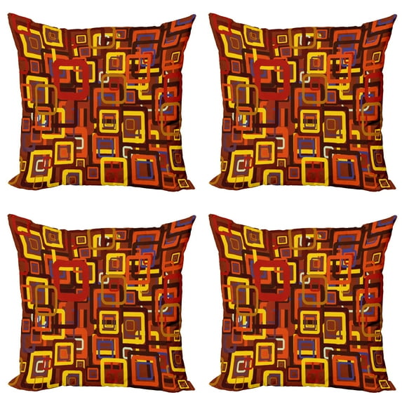 Ambesonne Abstract Throw Pillow Cover 4 Pack, Colorful Trippy Square, 20", Multicolor