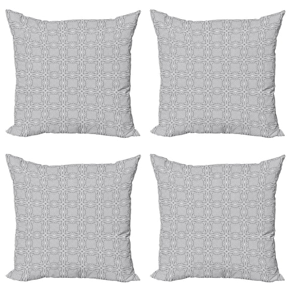 Ambesonne Abstract Throw Pillow Cover 4 Pack, Concentric Round Squares, 20", Dimgray and White